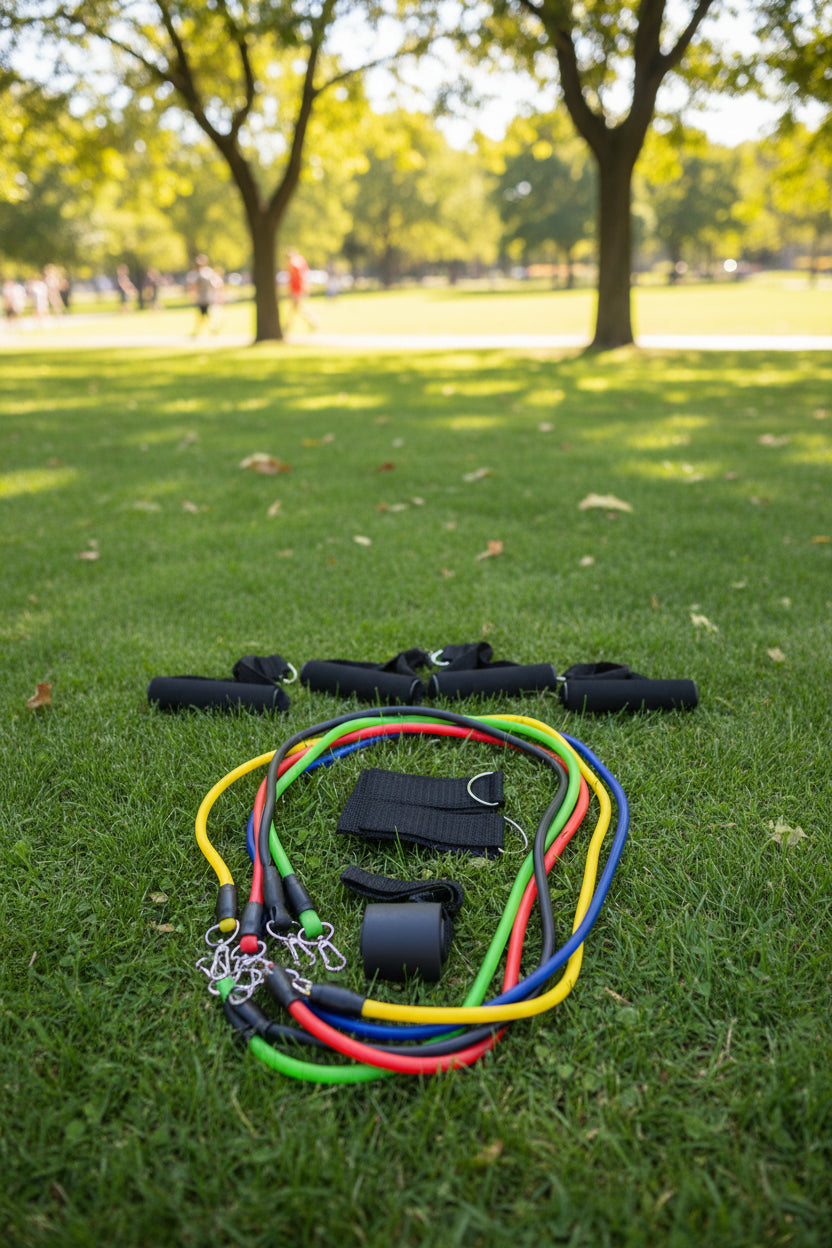 Set 5 Bandas Elásticas para Entrenamiento en Casa | Con Soporte de Puerta, Manoplas y Bolsa | Fe Market