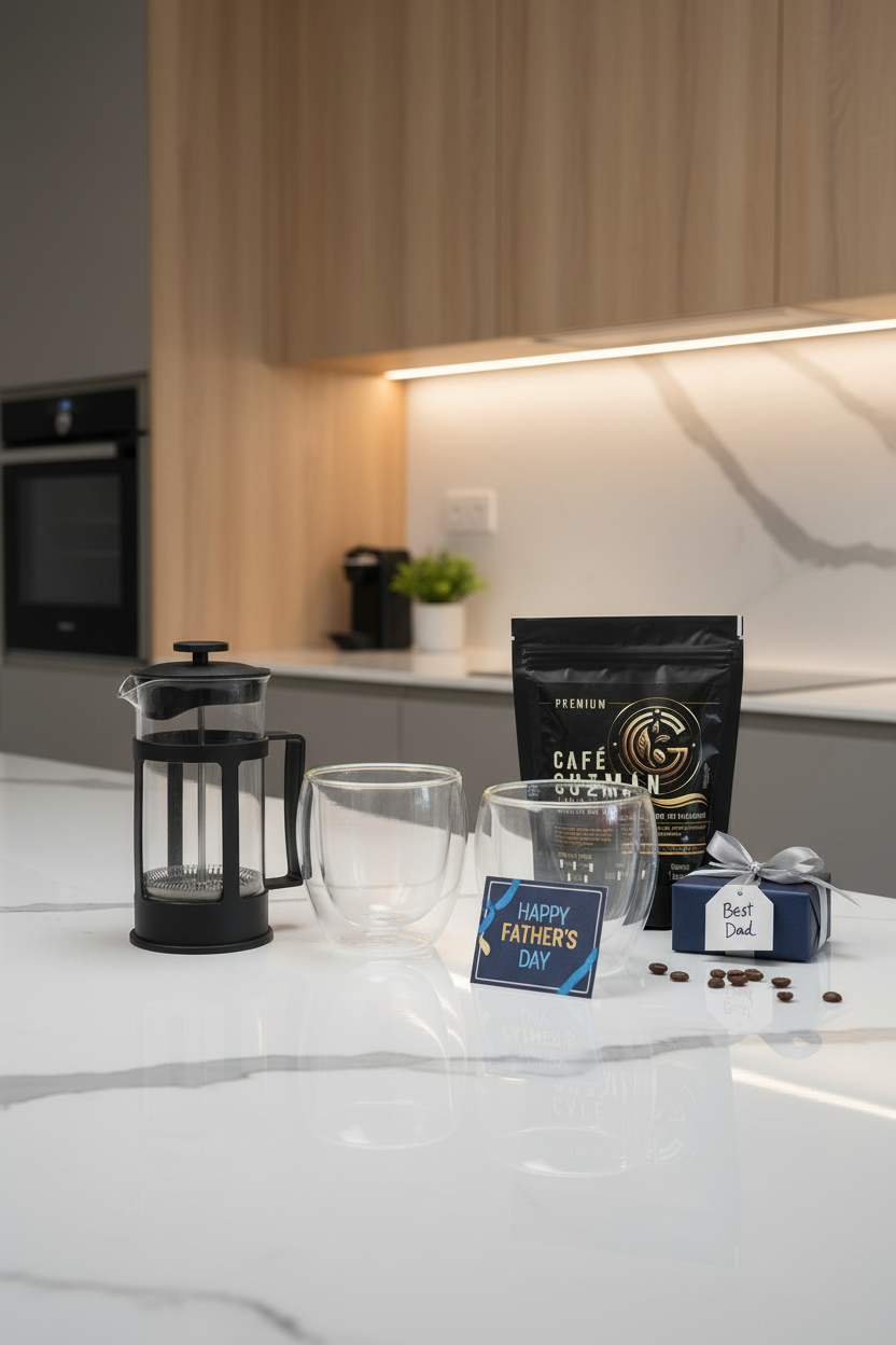 Kit Día del Padre – Prensa Francesa 350ml + 2 Vasos Doble Pared + Gratis Café Premium 125g