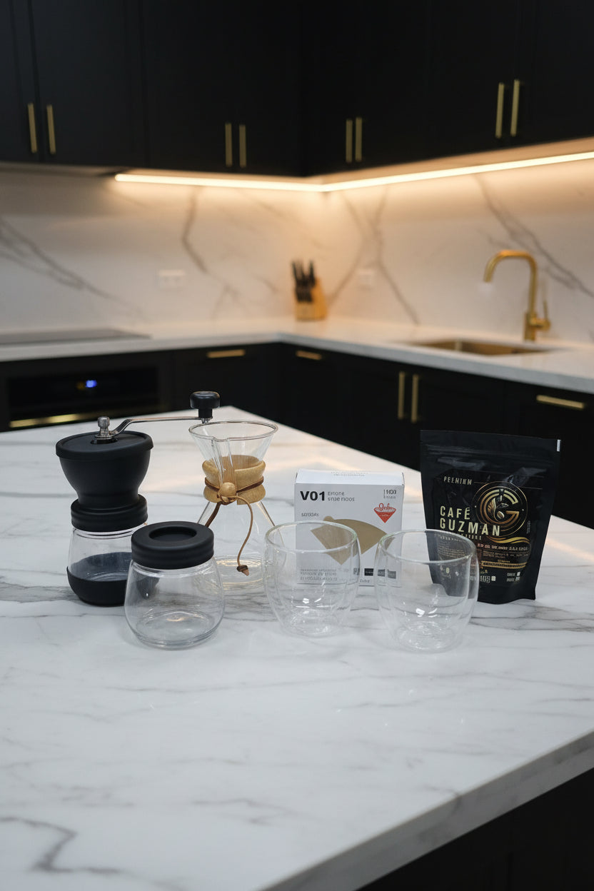 Kit Día del Padre – Chemex 400ml + Molino Manual + Vasos Borosilicato + Filtros + Café Premium 125g