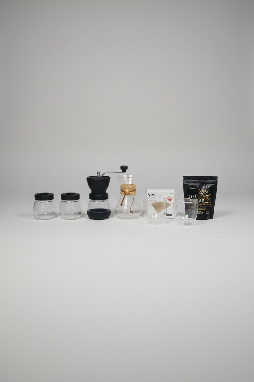 Kit Día del Padre – Chemex 400ml + Molino Manual + Vasos Borosilicato + Filtros + Café Premium 125g