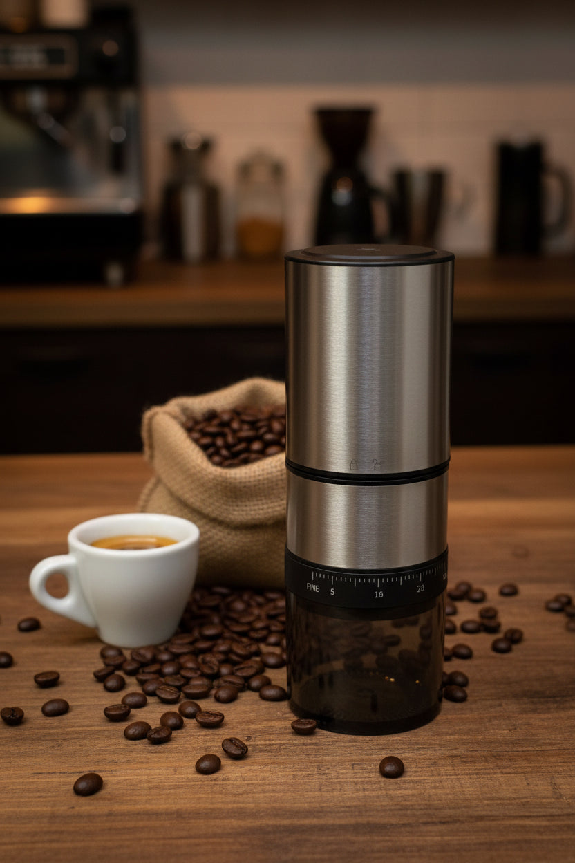 Molino de Café Eléctrico Inalámbrico: Capacidad 120ml y Molienda Ajustable