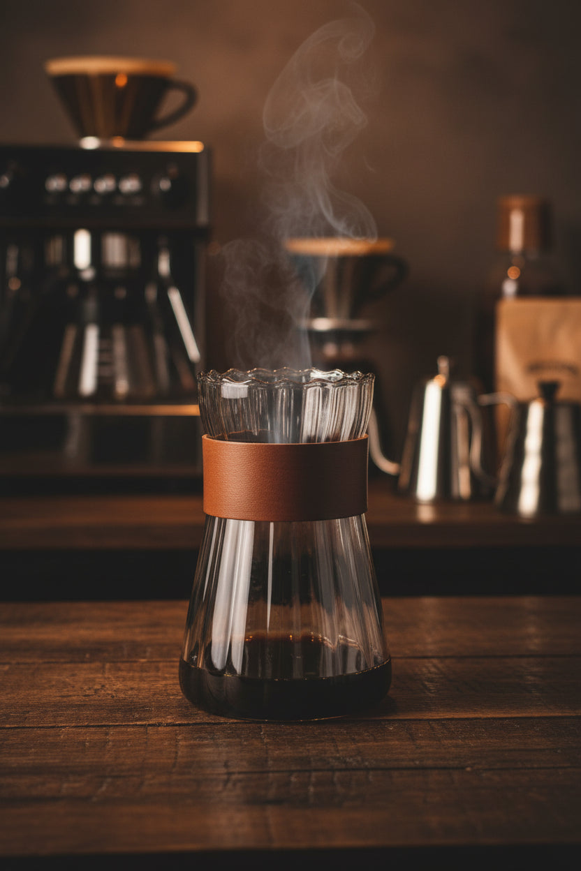 Server de Vidrio Ahumado con Banda de Madera | Café de Especialidad