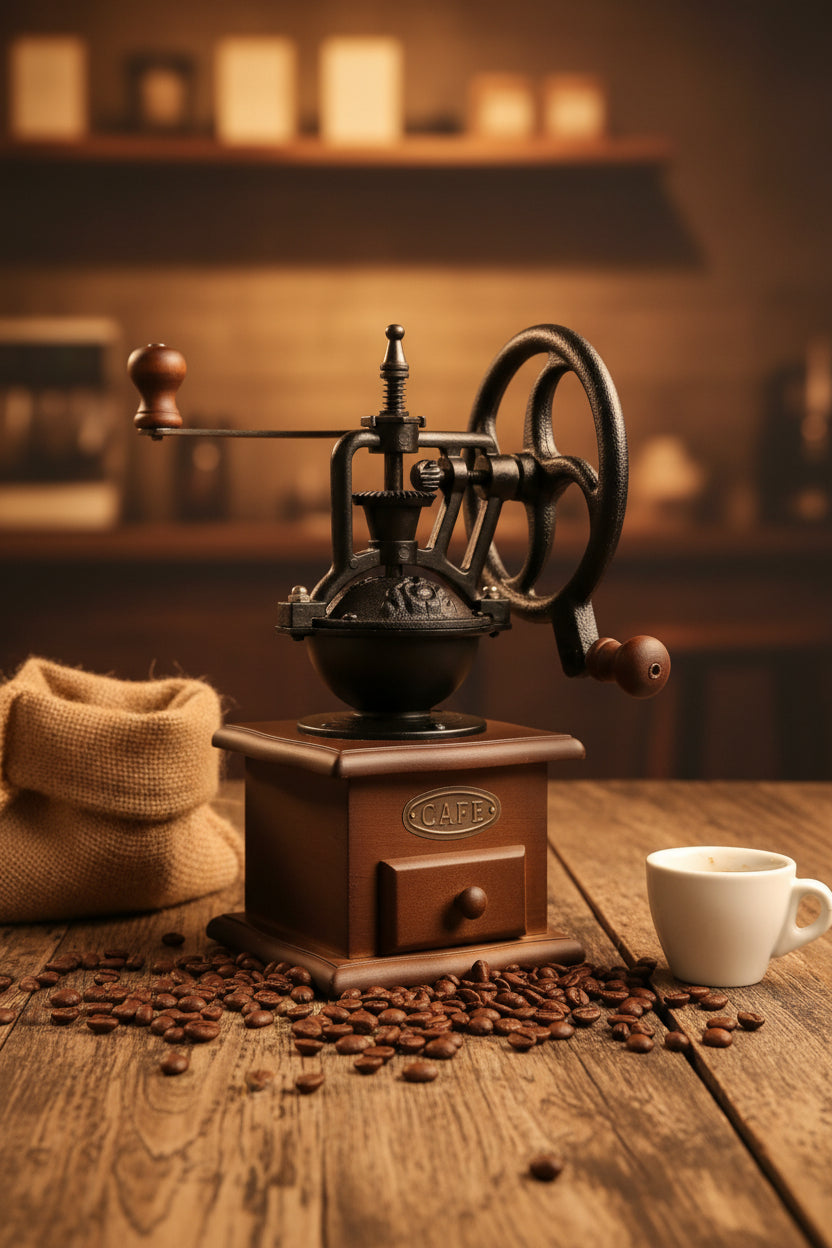 Moledor de Café Manual Vintage | Muelas de Cerámica y Base de Madera