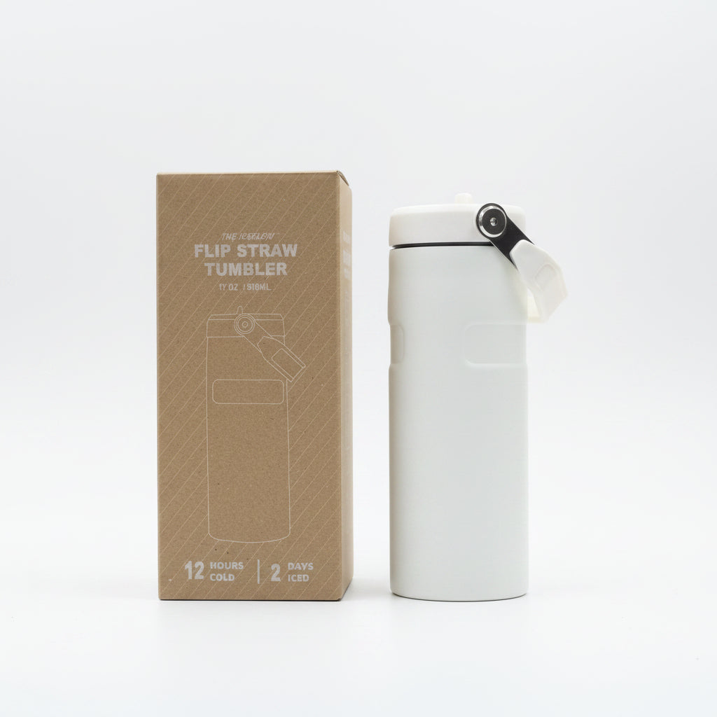 Termo IceFlow blanco con caja The IceFlow Flip Straw Tumbler 17oz 510ml - 12 horas frío 2 días con hielo