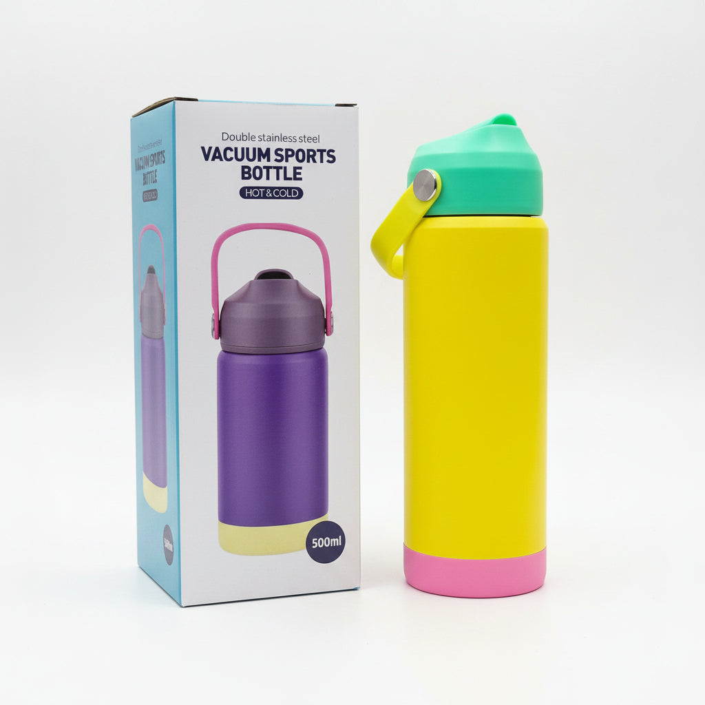 Termo infantil amarillo/verde con caja Vacuum Sports Bottle 500ml Hot & Cold