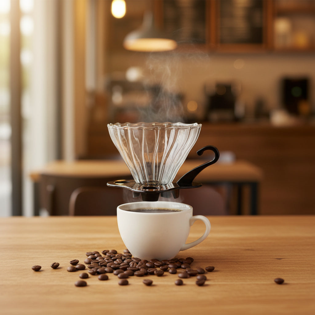 Dos drippers V60 borosilicato tamaños pequeño y grande - vista frontal comparativa mostrando diferencia de altura y volumen