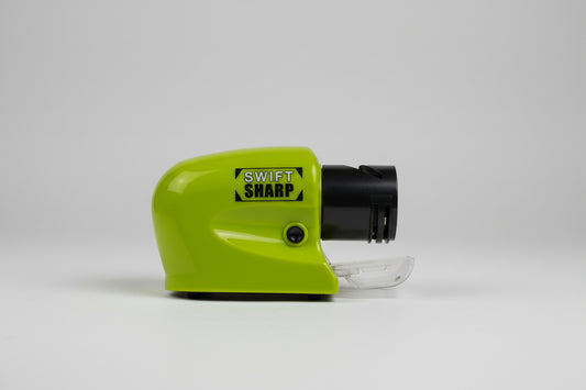 Afilador eléctrico inalámbrico verde con negro para cuchillos y tijeras