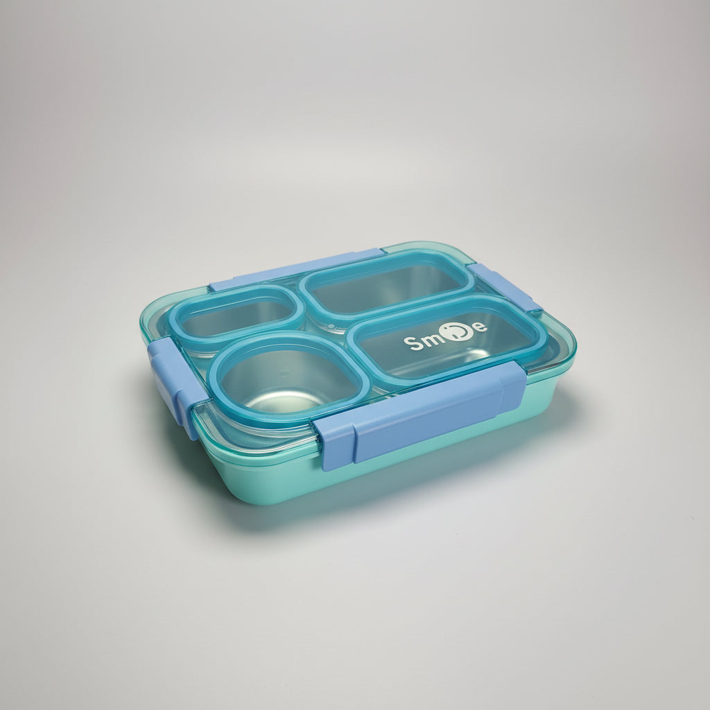 Lonchera Bento Box 4 Divisiones: Portacomidas Hermético para Oficina & Colegio