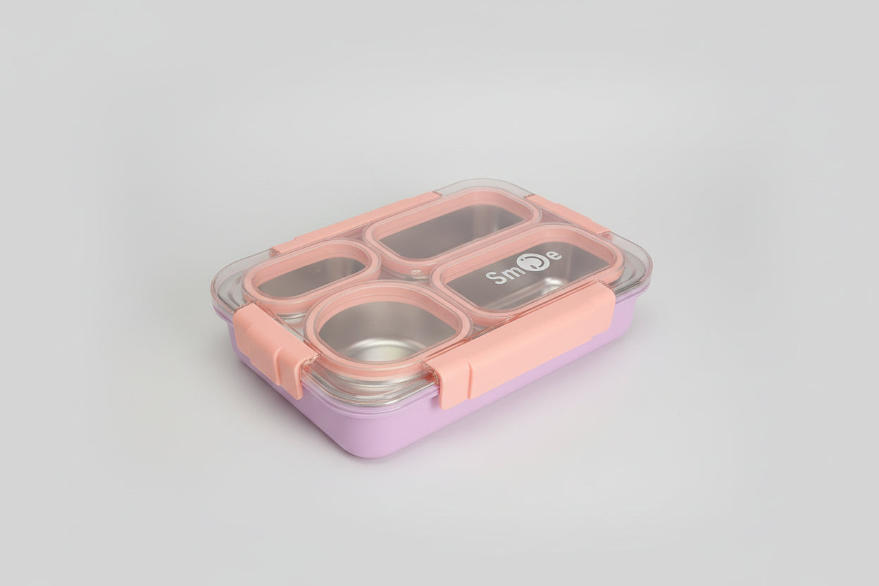 Lonchera Bento Box 4 Divisiones: Portacomidas Hermético para Oficina & Colegio