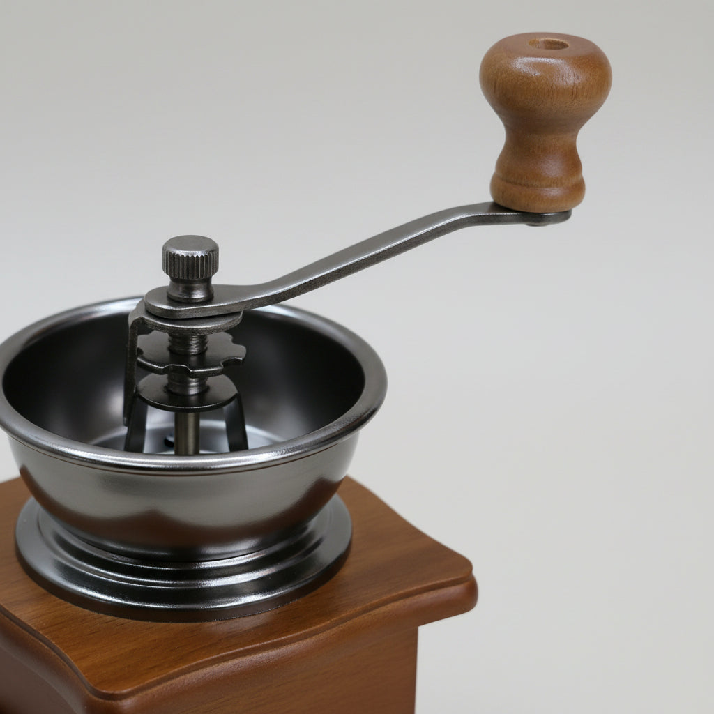 Moledor de Café Manual Vintage | Base Cerámica Blanca y Madera Natural