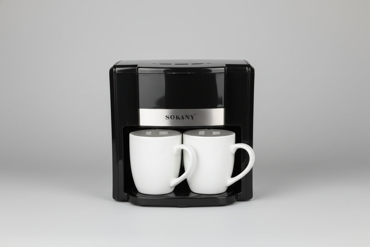 Cafetera Eléctrica Dual: Prepara 2 Cafés al Instante (Incluye 2 Tazas de Cerámica)