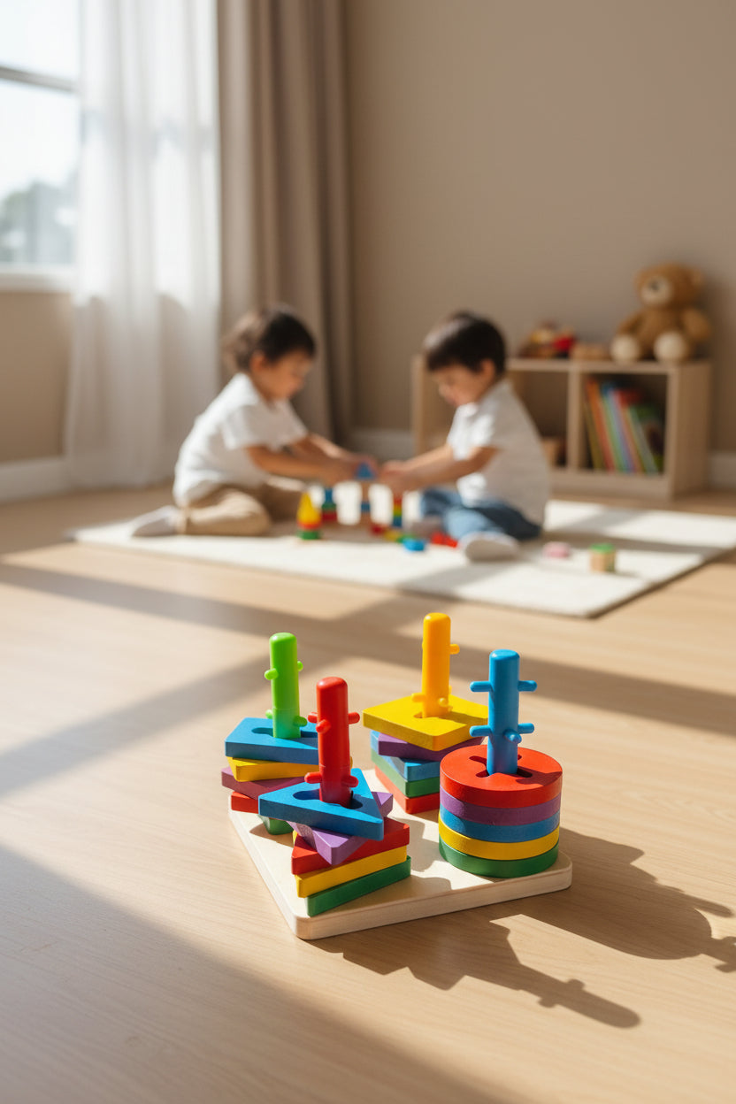 Torre Lógica Montessori de 4 Columnas - Clasificador Geométrico (20 Piezas)