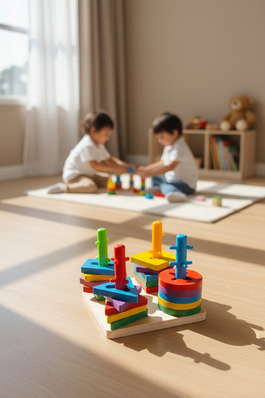 Torre Lógica Montessori de 4 Columnas - Clasificador Geométrico (20 Piezas)