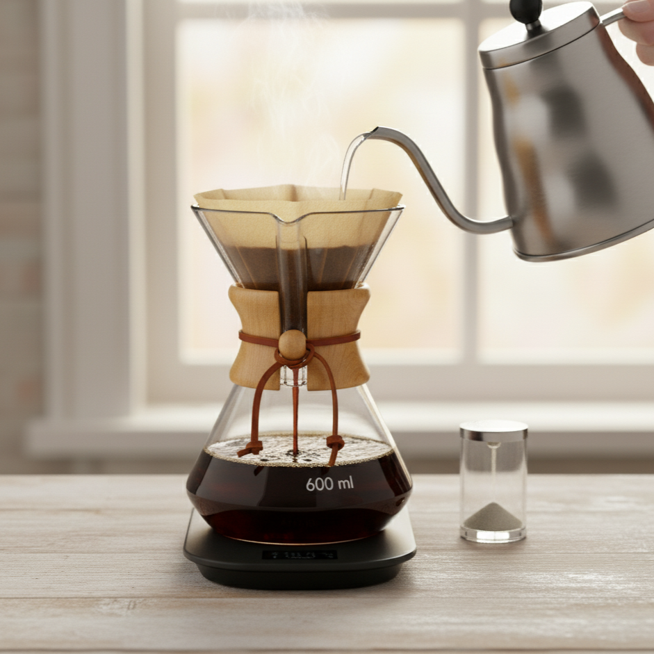 Cafetera Chemex de Vidrio con Base Facetada y Banda de Madera – 400 ml | 600 ml | 1000 ml