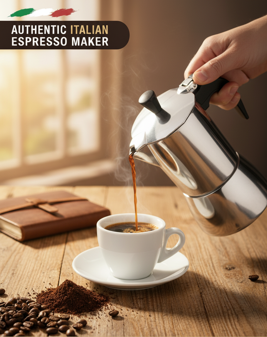 Cafetera Prensa Italiana 12 Tazas - Moka de Acero inoxidable para Café Espresso