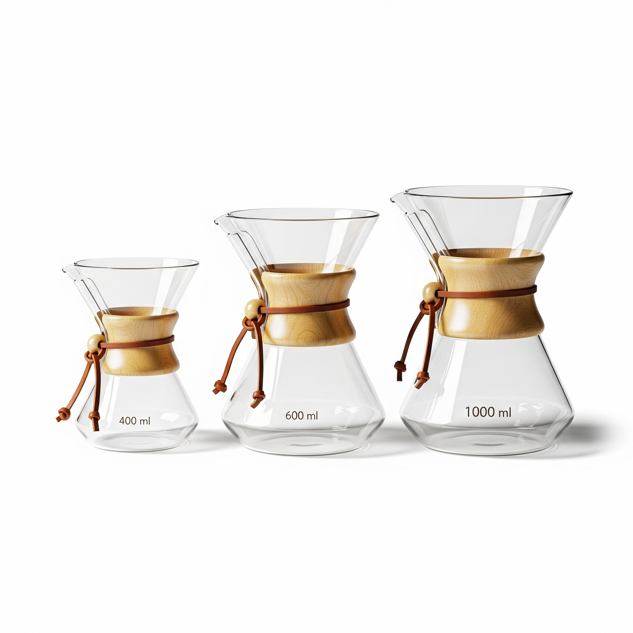 Cafetera Chemex de Vidrio con Base Facetada y Banda de Madera – 400 ml | 600 ml | 1000 ml