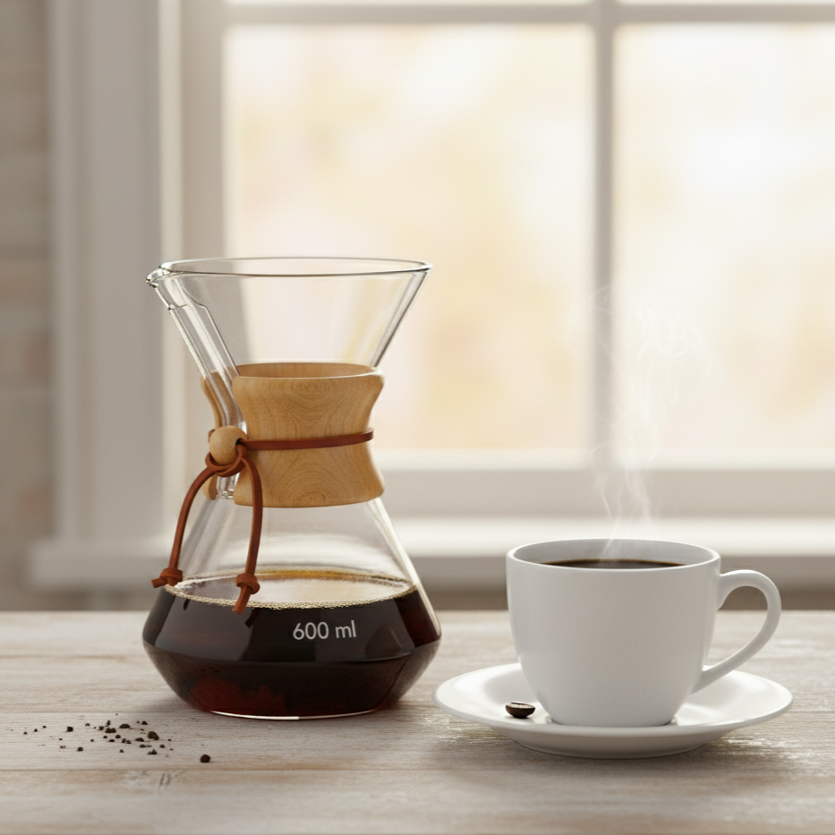 Cafetera Chemex de Vidrio con Base Facetada y Banda de Madera – 400 ml | 600 ml | 1000 ml
