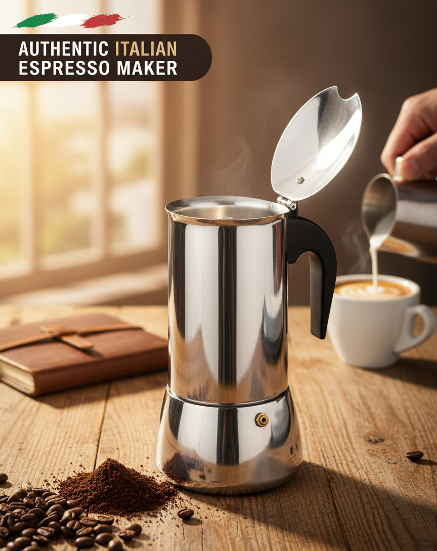 Cafetera Prensa Italiana 12 Tazas - Moka de Acero inoxidable para Café Espresso