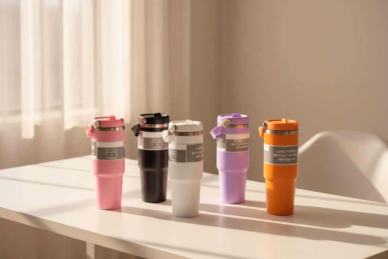 Termo Viral "Travel Quencher" 900ml (Tipo Stanley) - con Asa y Pitillo - Acero Inoxidable Doble Pared