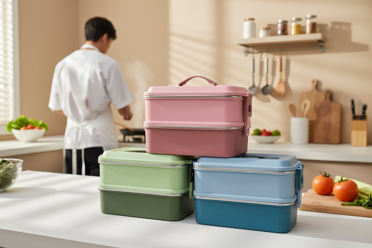 Lonchera Bento Box 2 Niveles: Portacomidas Hermético con Cubiertos (Apto Microondas)