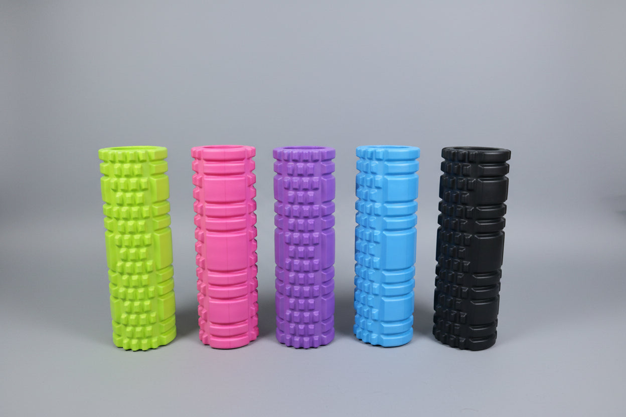 Set de rodillos de masaje con textura profunda en verde, fucsia, púrpura, azul y negro