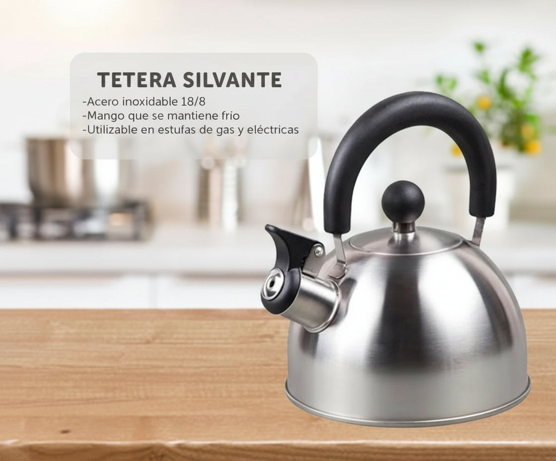 Tetera Silbante Premium (2.5L) - Acero Inoxidable & Mango Frío
