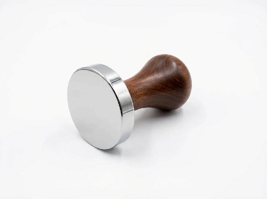 Tamper Profesional de Acero Inoxidable con Mango de Madera de Nogal