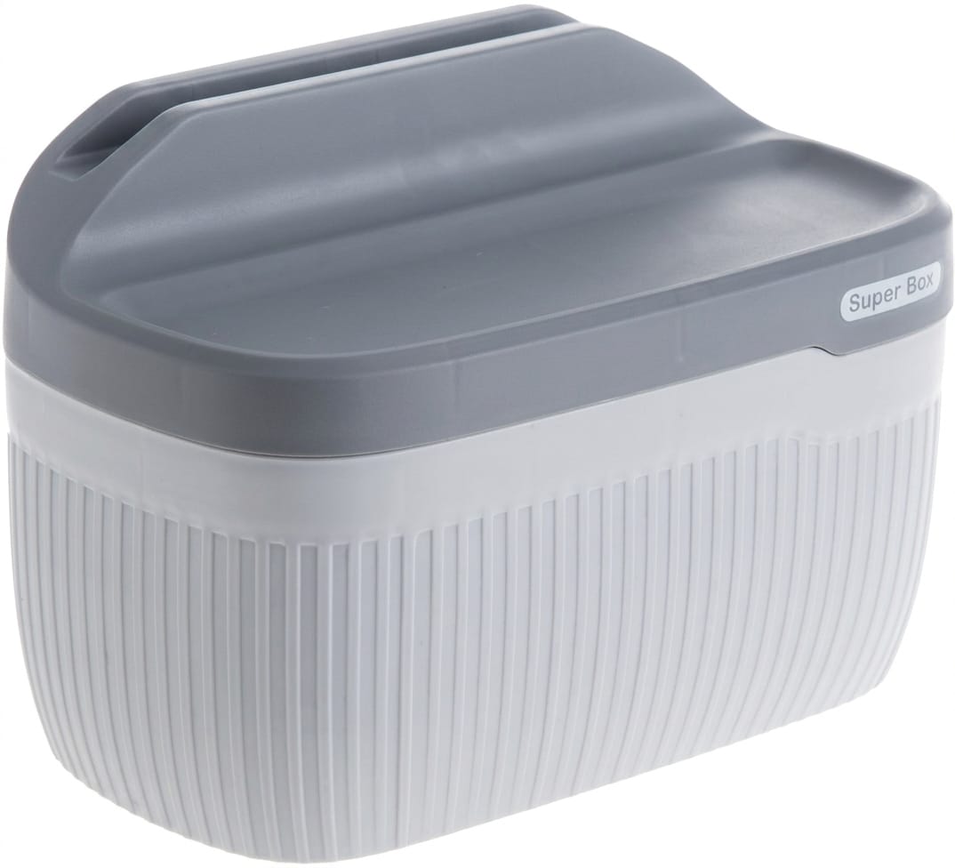 Dispensador de toallas multifuncional gris y blanco, tapa y base con estrías