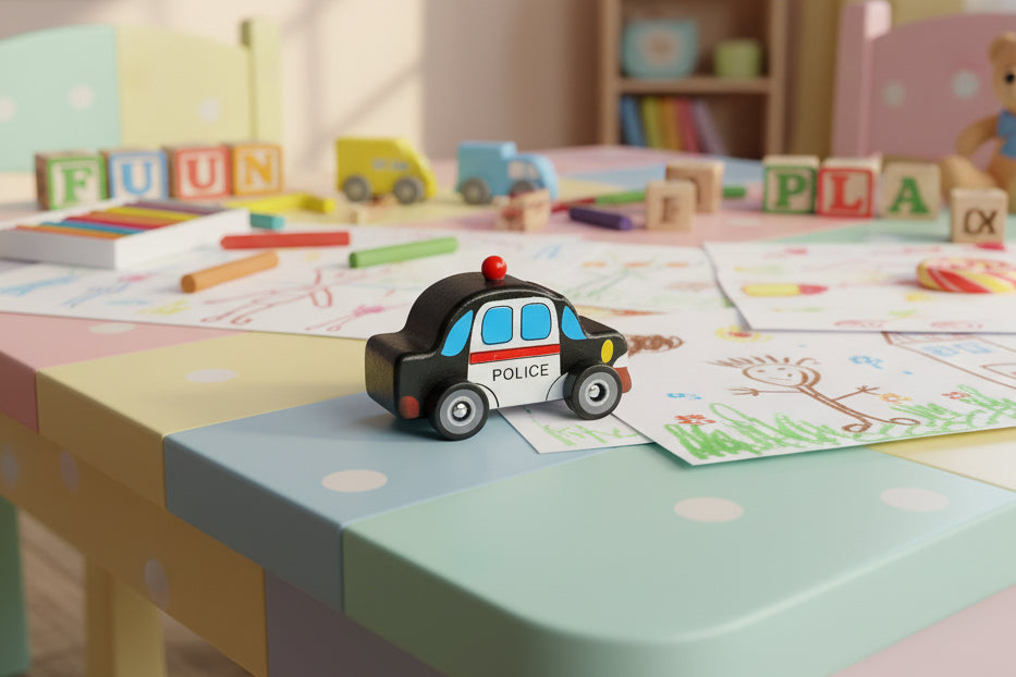 Carritos de Madera Mini City (8cm) - Policía, Ambulancia,...