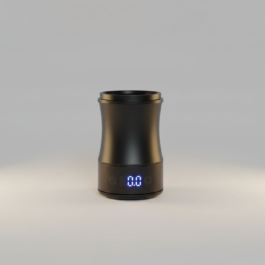 Gramera digital recargable negra mate con pantalla LED azul centrada