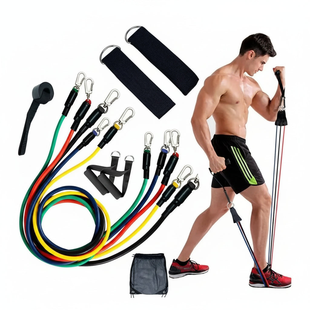 Set 5 Bandas Elásticas para Entrenamiento en Casa | Con Soporte de Puerta, Manoplas y Bolsa | Fe Market