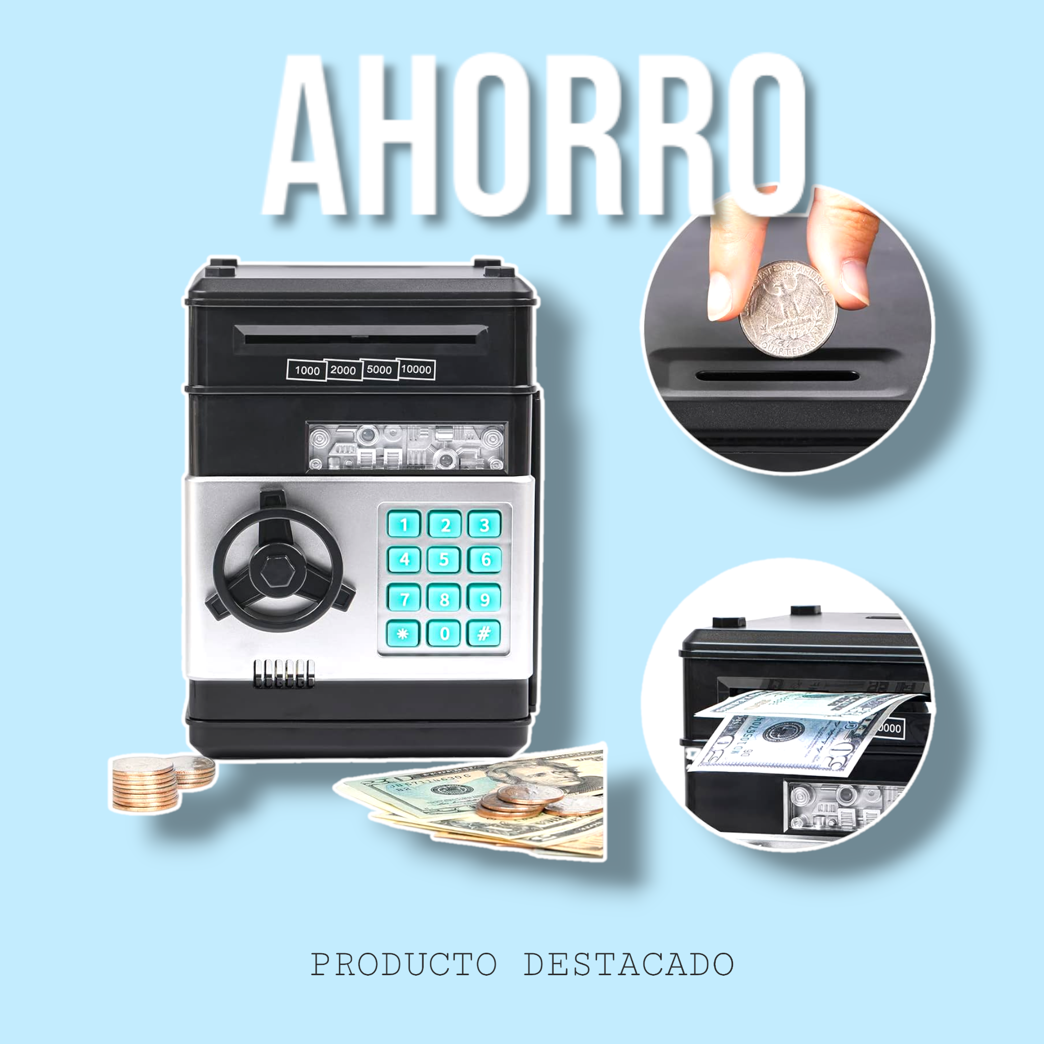 Alcancía Caja Fuerte Traga Billetes con Luces y Sonido - Aprende a Ahorrar de Manera Divertida
