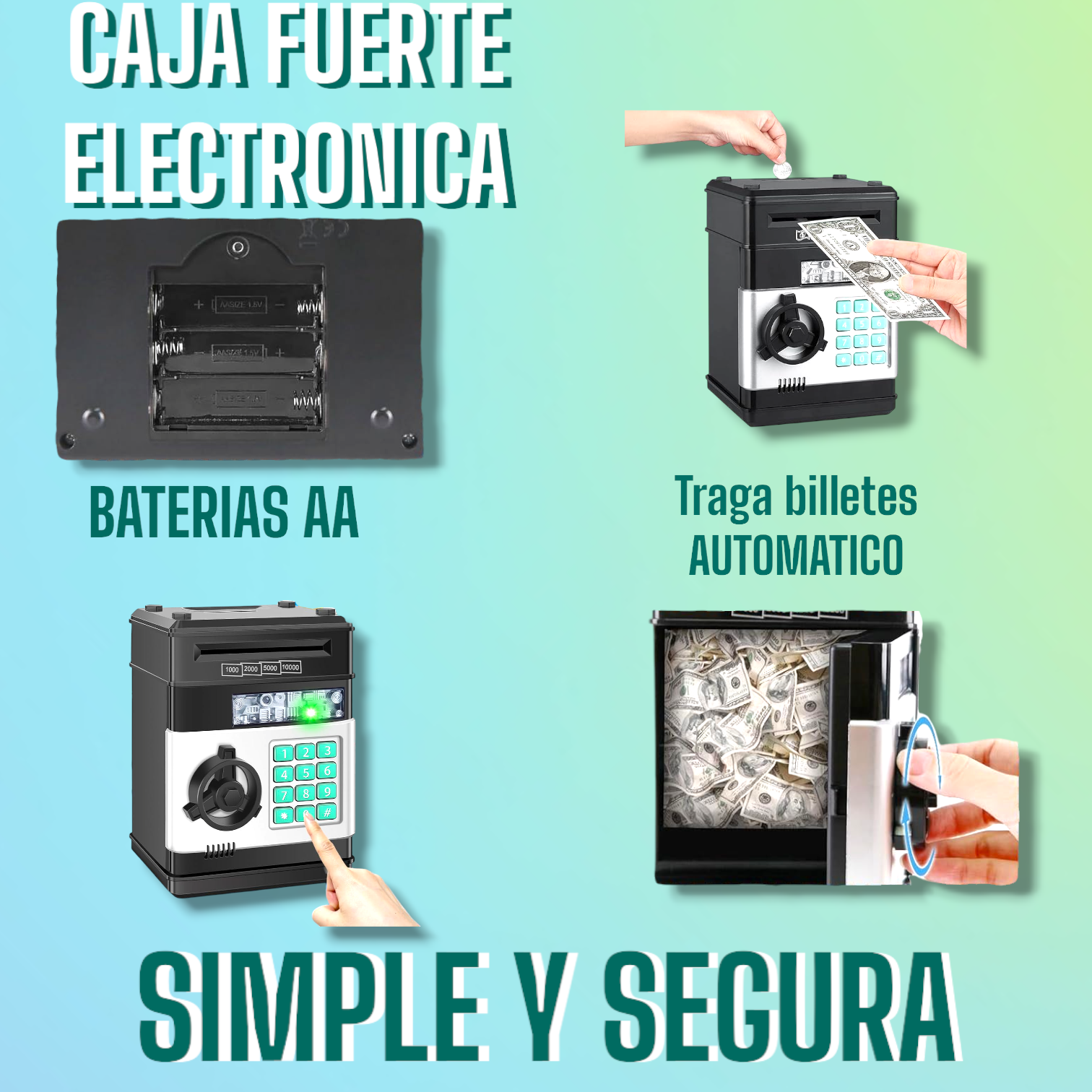 Alcancía Caja Fuerte Traga Billetes con Luces y Sonido - Aprende a Ahorrar de Manera Divertida